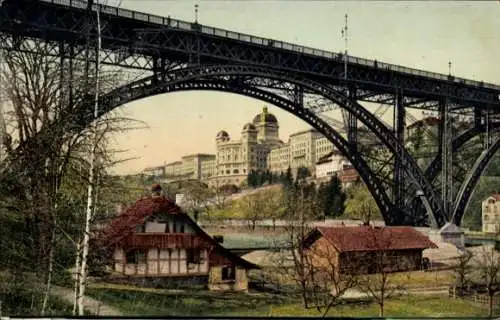 Ak Bern Stadt Schweiz, Kirchenfeldbrücke mit Bundespalast