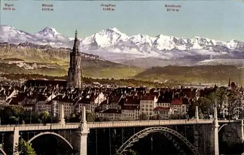 Ak Kanton Bern, Eiger, Mönch, Jungfrau, Breithorn, Stadt