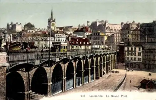 Ak Lausanne Kanton Waadt, Große Brücke, Stadt