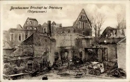 Ak Szczytno Ortelsburg Ostpreußen, Leben in den Ruinen, Kriegszerstörung 1. WK, Ostpreußenhilfe