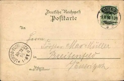 Litho Magdeburg an der Elbe, Hasselbachplatz, Denkmal,  Der Breite Weg