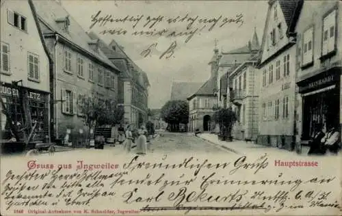 Ak Ingwiller Ingweiler Elsass Bas Rhin, Hauptstraße, Geschäfte