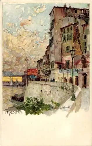 Künstler Litho Wielandt, Manuel, Menton Alpes Maritimes, Stadtansicht