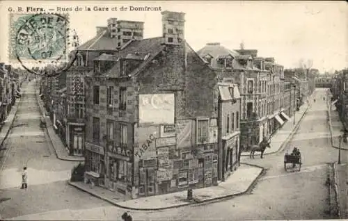 Ak Flers-Orne, Rue de la Gare, Rue de Domfront