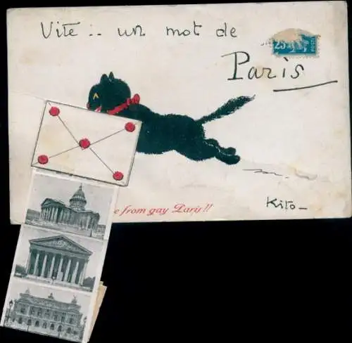 Leporello Ak Paris V, Panthéon, Oper, schwarze Katze