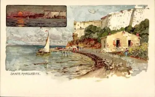 Künstler Litho Wielandt, Manuel, Insel Sainte Marguerite Alpes Maritimes, Uferpartie