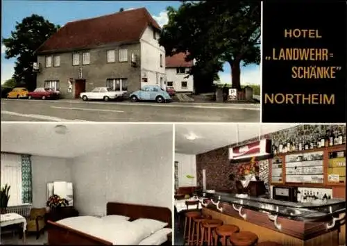 Ak Northeim in Niedersachsen, Hotel Landwehrschänke, Aussen- und Innenansicht