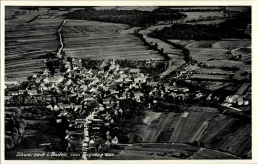 Ak Schwarzach Rheinmünster im Schwarzwald Baden, Fliegeraufnahme