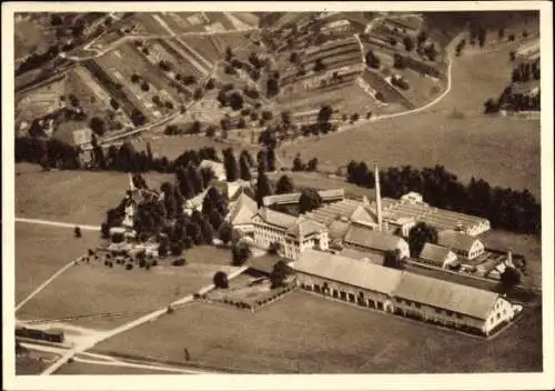 Ak Oberachern Achern in Baden Schwarzwald, Fliegeraufnahme, Mechanische Bindfadenfabrik