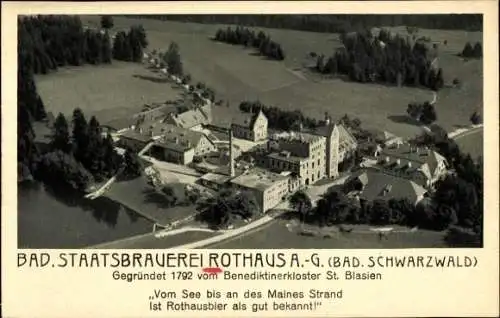 Ak Rothaus Grafenhausen im Schwarzwald, Fliegeraufnahme