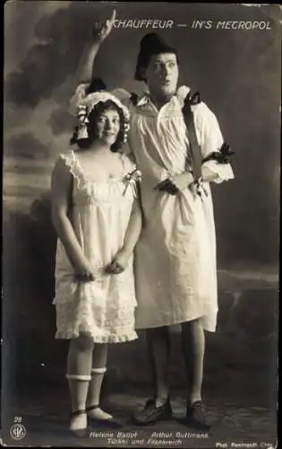 Ak Schauspieler Helene Ballot und Arthur Guttmann, Türkei und Frankreich, Chauffeur - in's Metropol