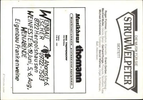 Ak Musikgruppe Struwwelpeter Sextett, Gruppenbild, Autogramme