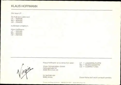 Ak Sänger Klaus Hoffmann, Portrait