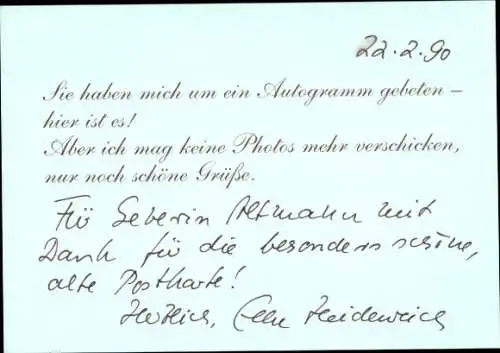 Ak Schauspielerin Elke Heidenreich, Autogramm 1990