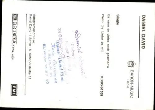 Ak Sänger Daniel David, Portrait, Autogramm