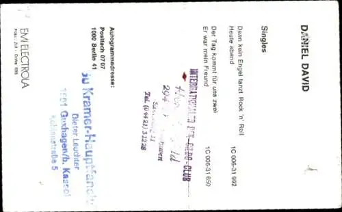 Ak Sänger Daniel David, Portrait, Autogramm