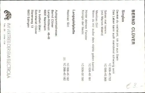 Ak Sänger Bernd Clüver, Portrait, Autogramm