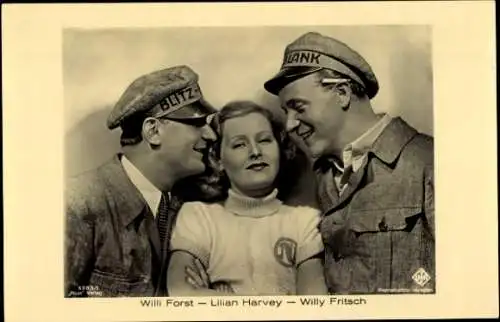 Ak Schauspieler Willy Fritsch, Lilian Harvey und Willi Forst