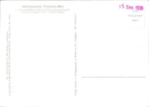 Ak Triesdorf Weidenbach in Mittelfranken, Fliegeraufnahme, Ackerbauschule