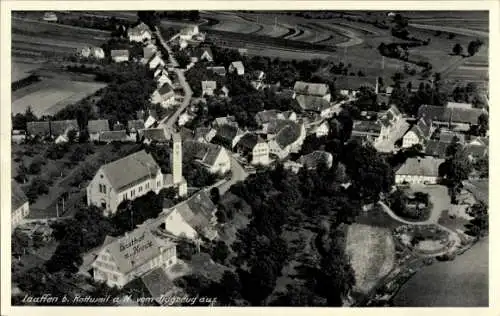 Ak Lauffen am Neckar Kreis Heilbronn, Fliegeraufnahme des Ortes, Kirche