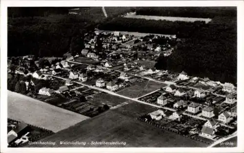 Ak Unterhaching in Oberbayern, Fliegeraufnahme, Waldsiedlung, Schreibersiedlung