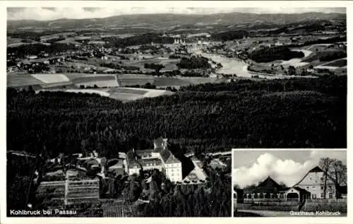 Ak Kohlbruck Passau in Niederbayern, Fliegeraufnahme, Gasthaus Kohlbruck