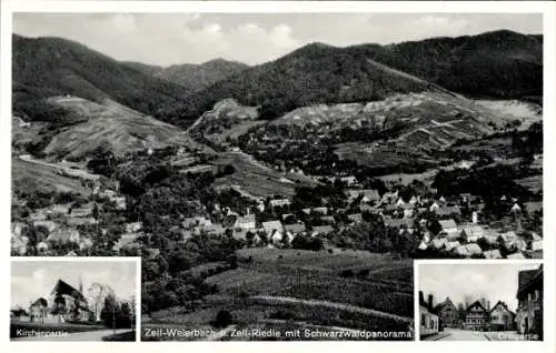 Ak Zell Weierbach Offenburg am Schwarzwald, Gesamtansicht, Rathaus, Kirche, Fliegeraufnahme