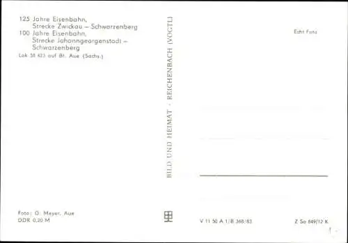 Ak Aue im Erzgebirge Sachsen, Dampflok 58 423, Bahnhof, 125 Jahre Eisenbahn Zwickau Schwarzenberg