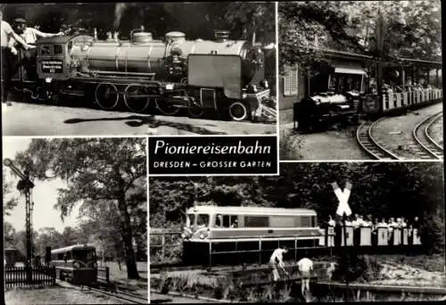 Ak Dresden Zentrum Altstadt, Pioniereisenbahn im Großen Garten, Dampflok