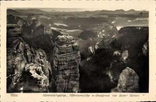 Ak Rathen an der Elbe Sächsische Schweiz, Elbsandsteingebirge, Höllenhundsspitze, Raaberkessel