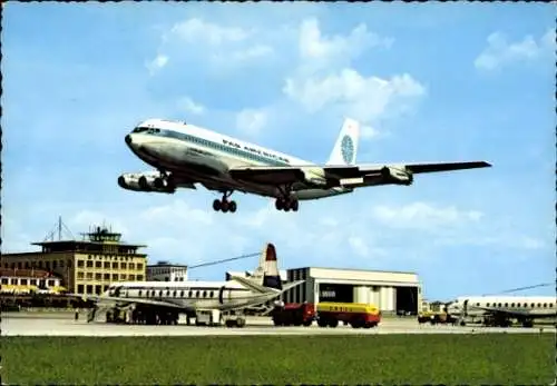 Ak Leinfelden Echterdingen, Flughafen Stuttgart, Passagierflugzeug Pan American, Shell Tankwagen