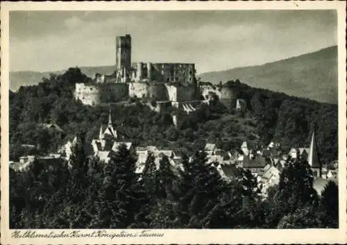 Ak Königstein im Taunus Hessen, Blick auf den Ort und Burgruine, Kirche