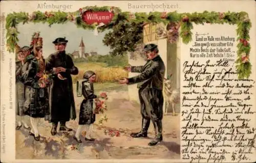 Litho Altenburg in Thüringen, Altenburger Bauernhochzeit, Trachten