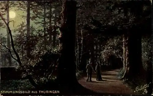 Künstler Ak Friedrichroda im Thüringer Wald, Stimmungsbild, Waldpartie, Mondschein, Tuck 190 B
