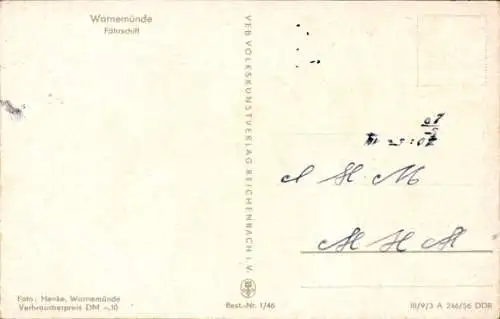 Ak Ostseebad Warnemünde Rostock, Fährschiff
