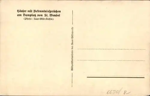 Ak Sankt Wendel Saarland, Häuser mit Bekenntnissprüchen am Domplatz, Marktstände