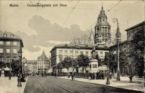 Ak Mainz am Rhein, Gutenbergplatz mit Dom