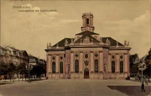 Ak Saarbrücken, Ludwigsplatz, Ludwigskirche