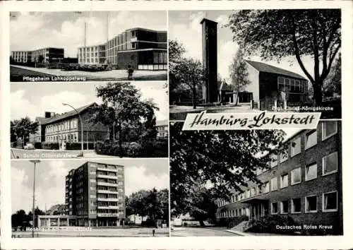 Ak Hamburg Eimsbüttel Lokstedt, Pflegeheim Lohkoppelweg, Schule Döhrnstraße, Hochhaus, Kirche, DRK