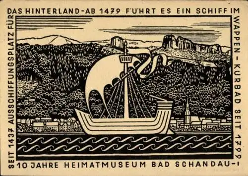 Künstler Ak Bad Schandau an der Elbe, Historisches Bild der Stadt, 10 Jahre Heimatmuseum