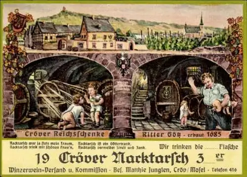 Ak Kröv Rheinland Pfalz, Reichschenke zum Ritter Götz, Nacktarsch Wein, Bes. Matthie Junglen