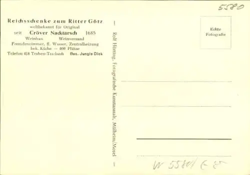 Ak Cröv Kröv an der Mosel, Reichsschenke zum Ritter Götz, Nacktarsch, Wirt Jungle Dick