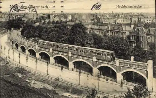 Ak Hamburg Nord Barmbek, Hochbahnstrecke, Hochbahn in Fahrt