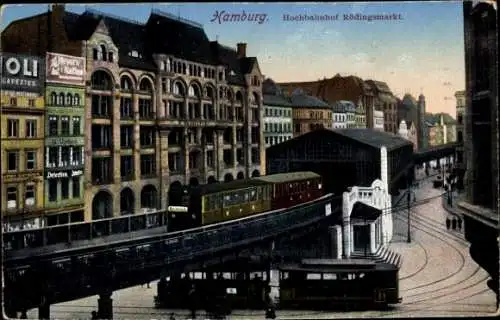 Ak Hamburg, Hochbahnhof Rödingsmarkt, Straßenbahn