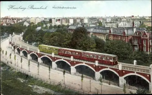 Ak Hamburg Nord Barmbek, Hochbahnstrecke, Panorama