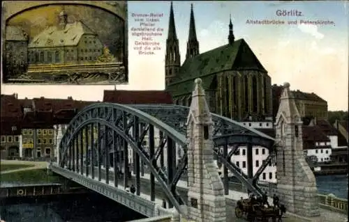 Ak Görlitz Oberlausitz, Blick von der Altstadtbrücke auf die Peterskirche