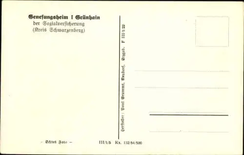 Ak Grünhain Beierfeld, Blick auf das Genesungsheim der Sozialversicherung