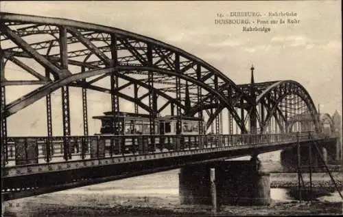 Ak Duisburg Westfalen, Rhurbrücke, Pont sur la Ruhr, Straßenbahn