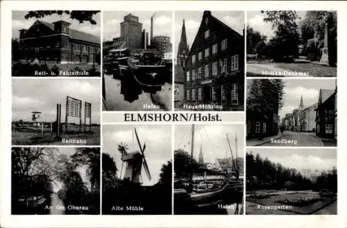 Ak Elmshorn in Schleswig Holstein, Reit- und Fahrschule, Hafen, Sandberg, Windmühle, Rosengarten