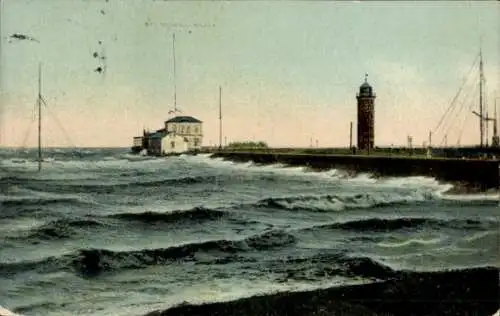 Ak Cuxhaven in Niedersachsen, Seepavillon und Leuchtturm